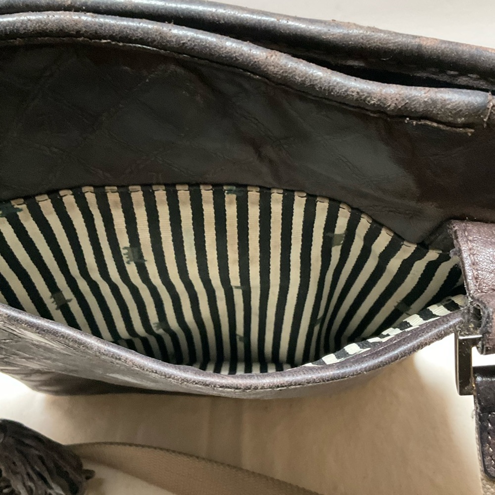 REHAB project L A M B LEATHER CROSSBODY BAG Brown and Pink Leather NEEDS repair - Picture 5 of 15